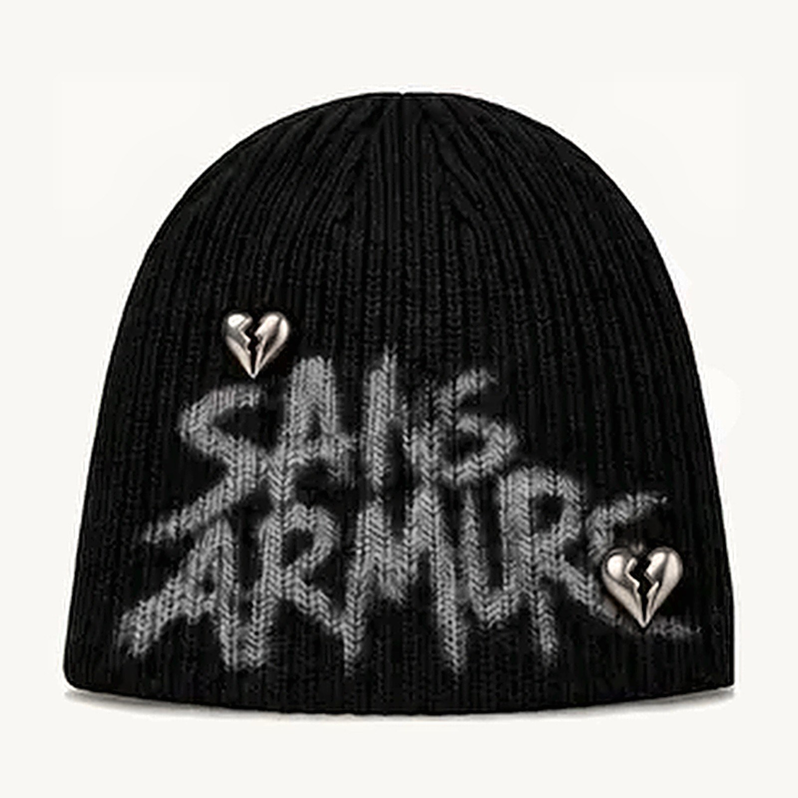 Black beanie with sprayed logo