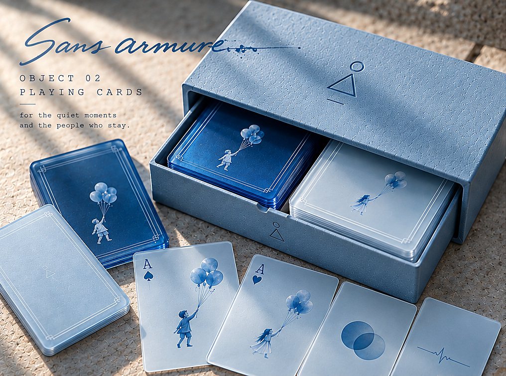 Two decks of translucent blue playing cards in an embossed blue box
