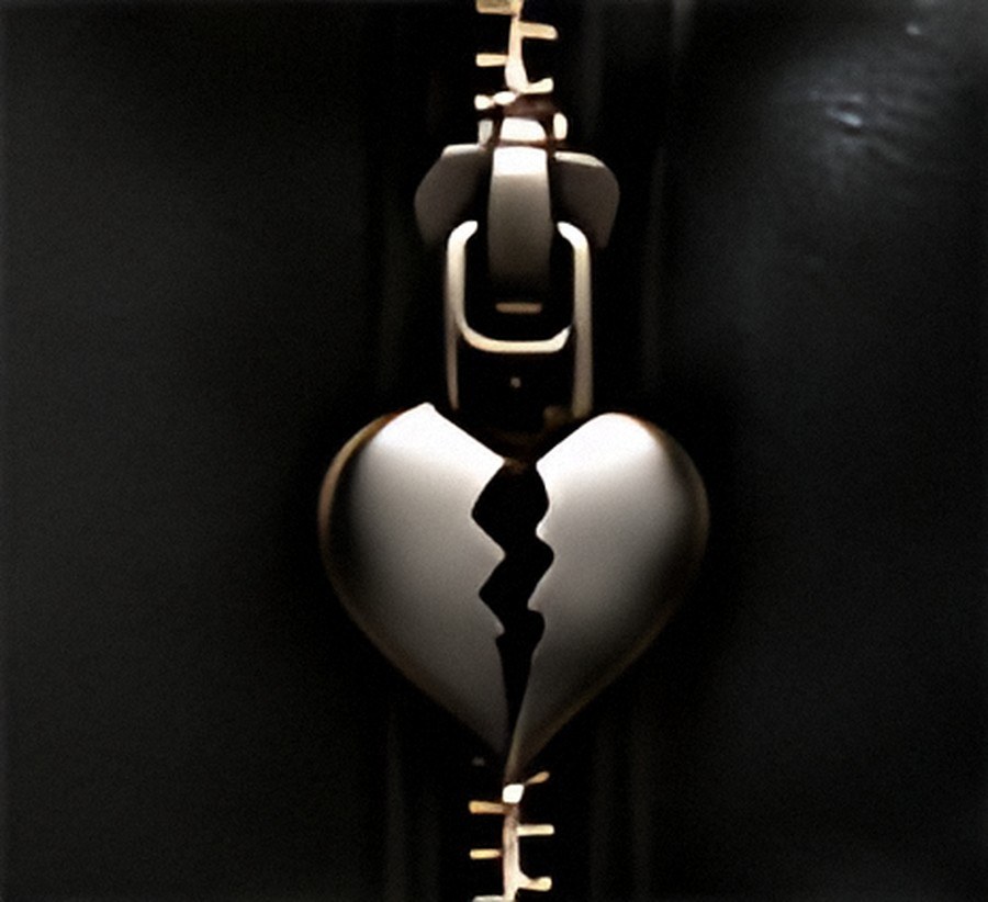 Silver broken heart zip pull