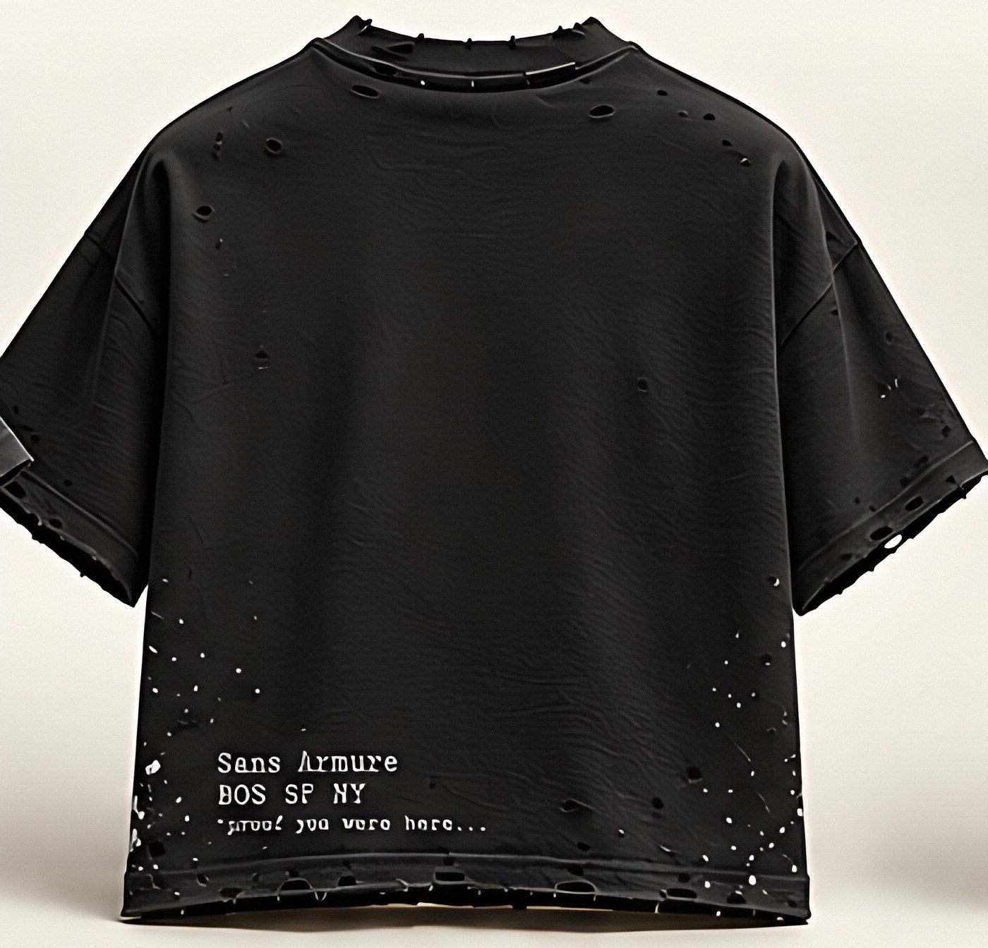 Black distressed tee, back