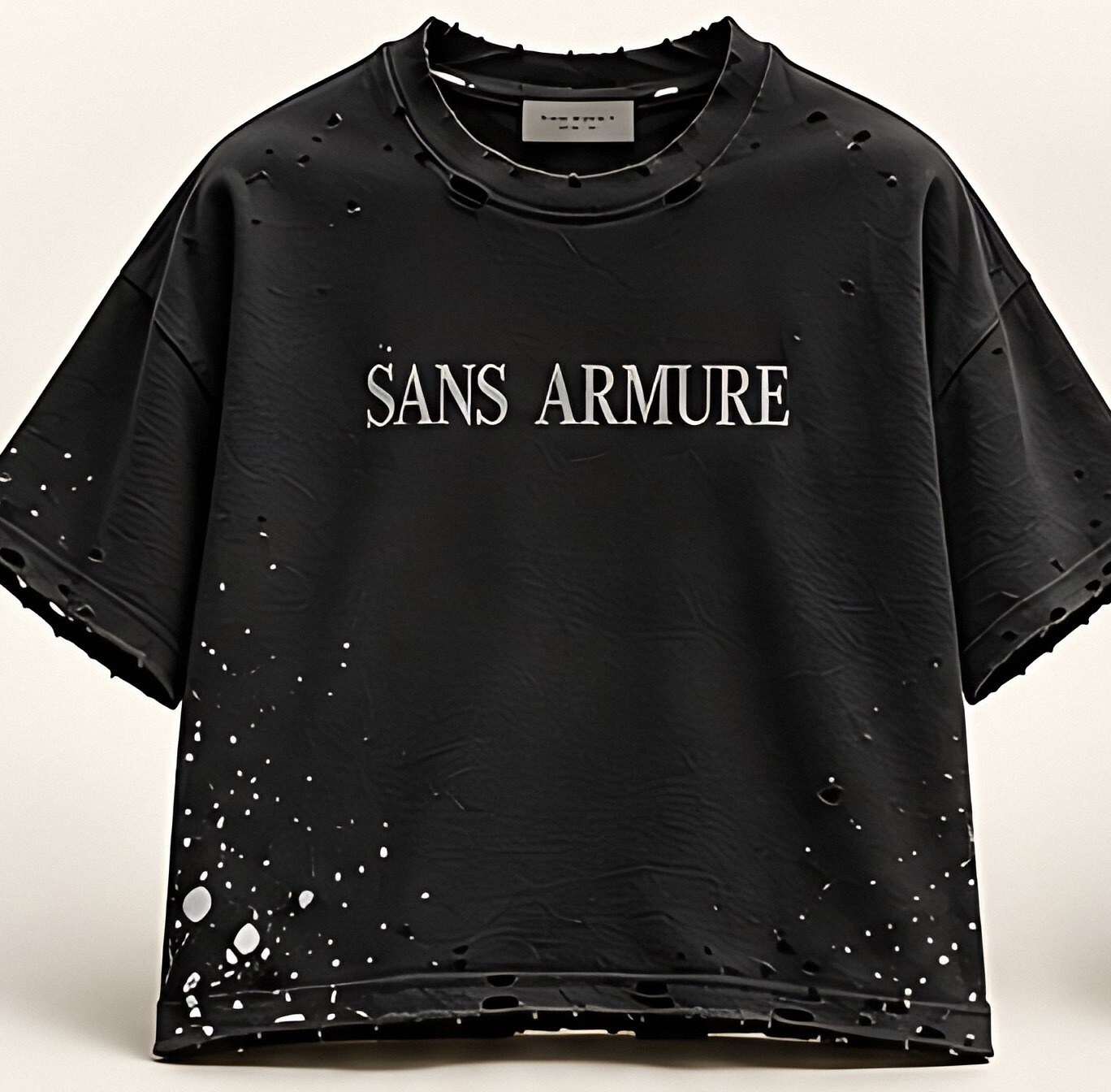 Black distressed tee, front
