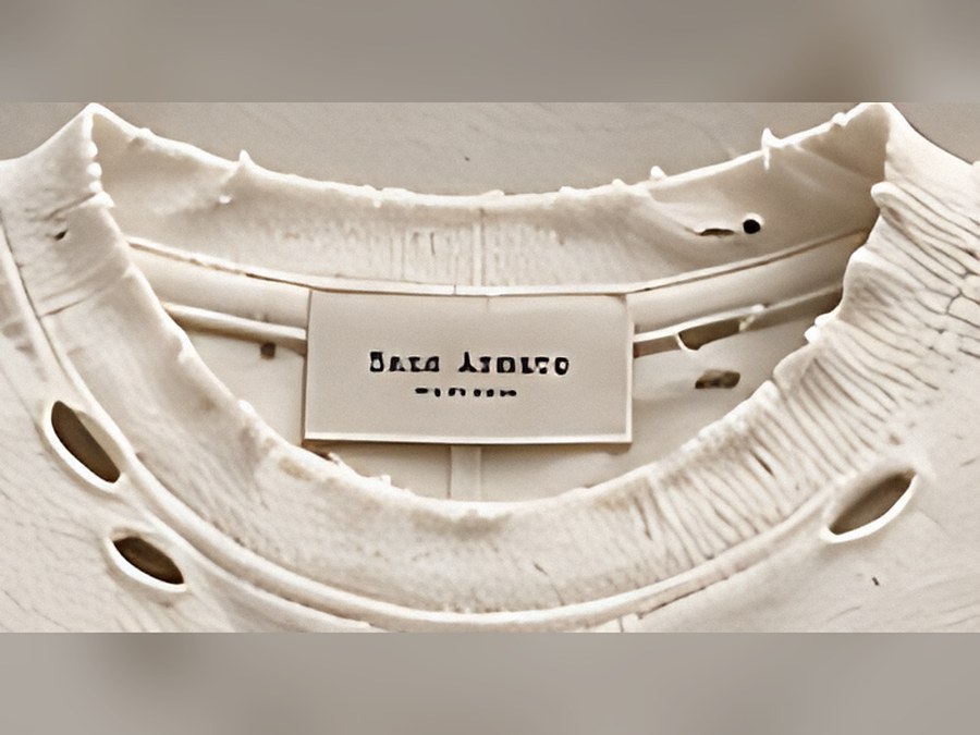 Neck label and distressed collar