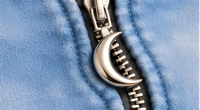 The crescent moon zipper pull on the wave-shaped zipper