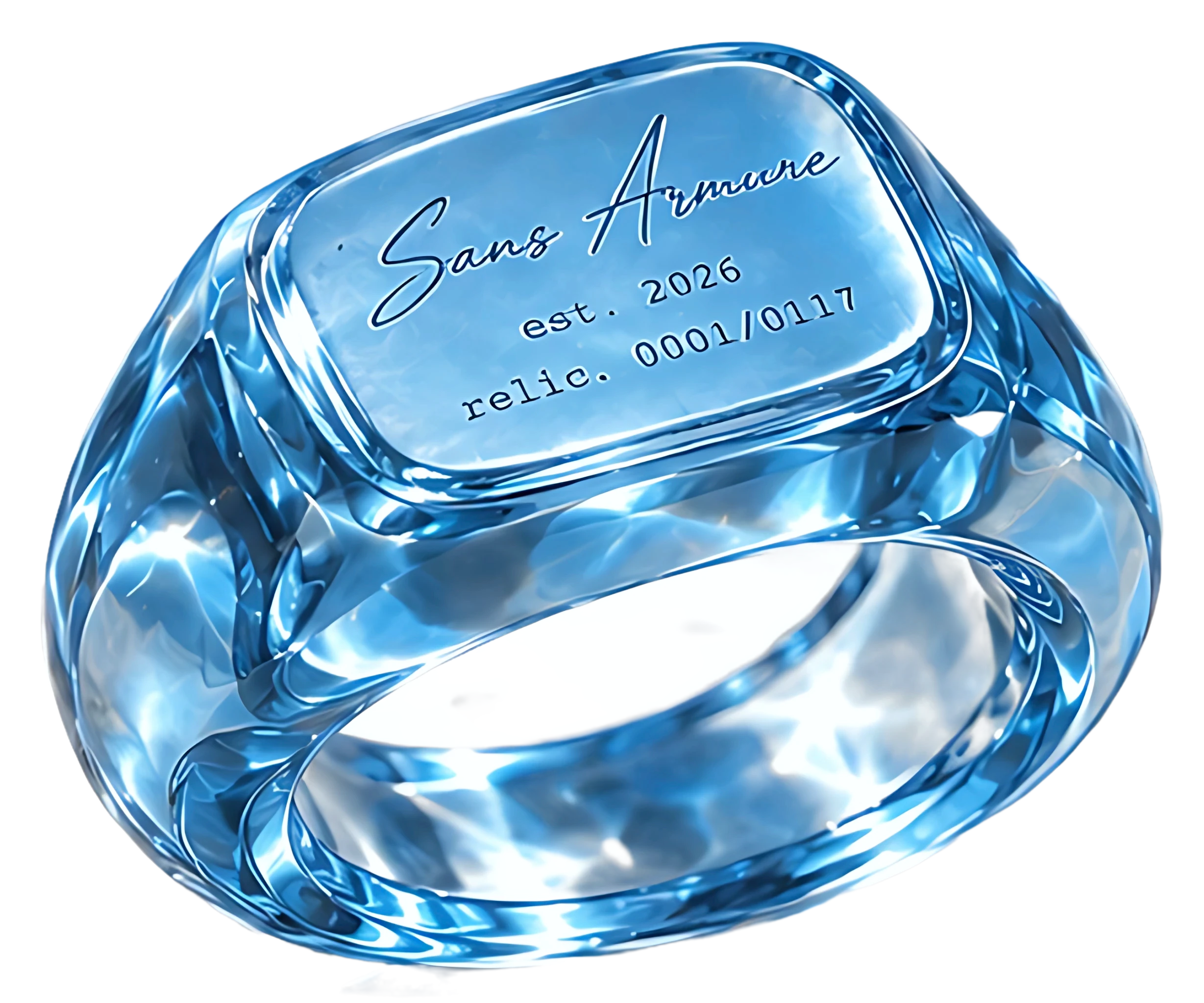House Armure signet ring in clear sky blue resin